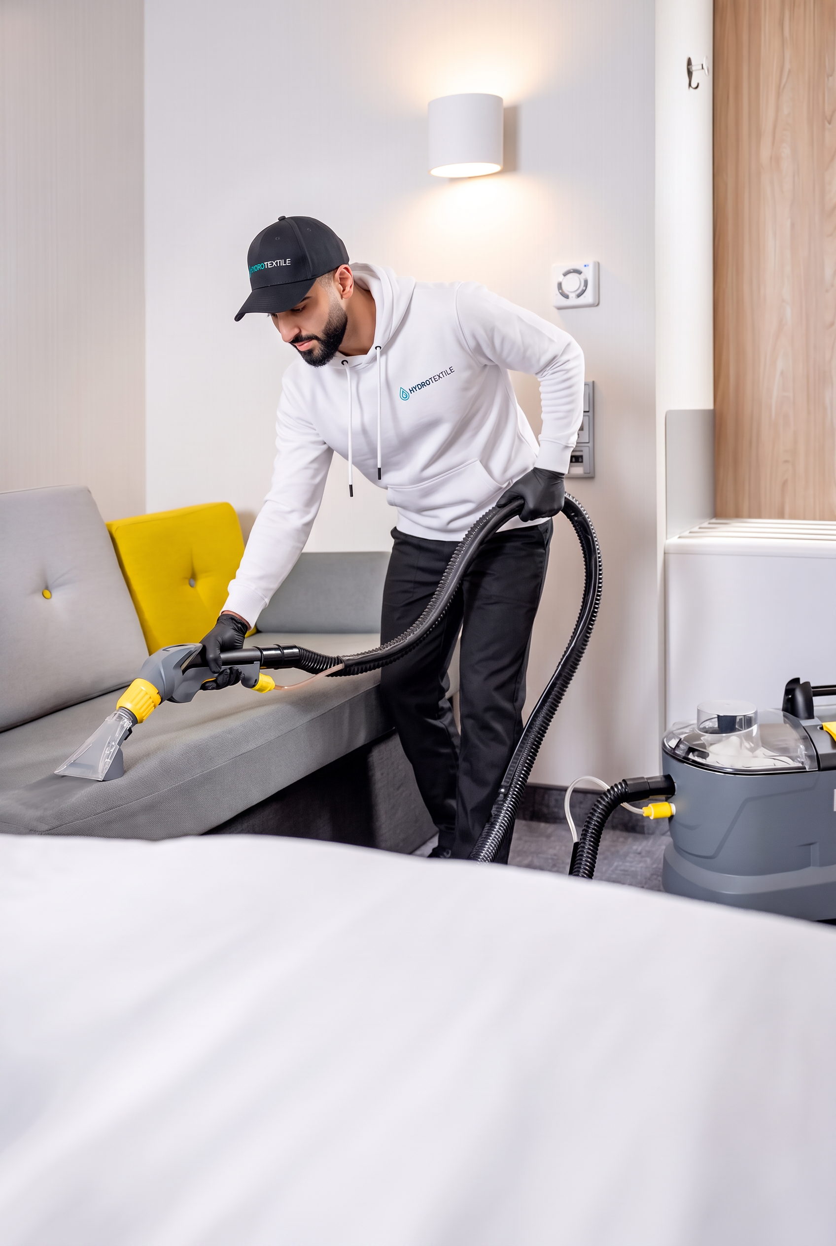 Technicien HYDROTEXTILE en intervention de nettoyage à domicile